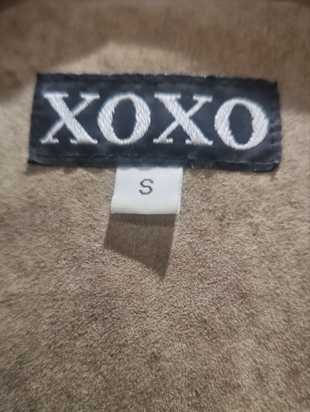 2000's XOXO Taupe Jacket with Cream Genuine Leather Feux Cream Trim - Picture 2 of 5